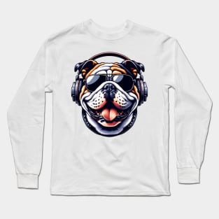 Bulldog as Smiling DJ in Bold Japanese Art Style Long Sleeve T-Shirt